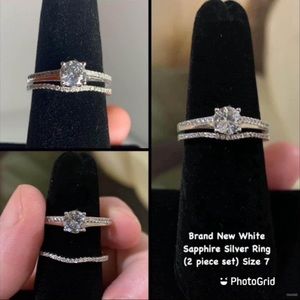 $328 ENGAGEMENT NEW WHITE SAPPHIRE 2 PIECE ENGAGEMENT RING SET SIZE 7 ONLY